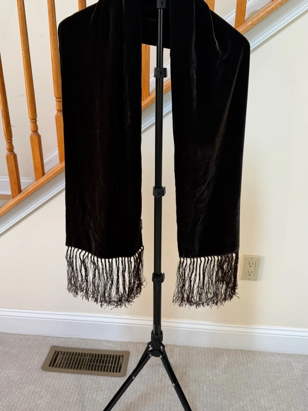 Black Velvet Fringe Scarf for Women - Luxe Winter Wrap